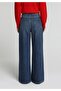 Super Wide Leg Fit Women's Mid Indigo Denim Jean Pants - 2