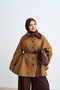 Women's Collared Suede Detailed Waist-Tie Short Lined Trench Coat Mink