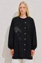 Flower Stone Embroidered Button Detailed Black Tunic 10810