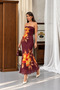Women's Strapless Floral Patterned Long Maxi Dress - Burgundy - 4