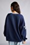 Oversize V-Neck Striped Collar Detailed Printed Sweatshirt I0201Ax26Au - 5