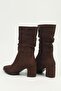 Women's Brown Suede Drawstring Fur Lined Thick Heeled Ankle Boots Pc-56205 - 4