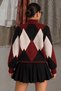 Burgundy Diamond Patterned Soft Textured Knit Sweater - Burgundy - 2