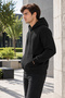 3 Thread Quality Combed Cotton Fabric Men's Hooded Comfortable Fit Black Sweatshirt with Kangaroo Pocket - 3