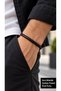 Kovello Black Leather Men's Bracelet - Fine Braided Cord and Patterned Metal Detail