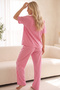 Pink Stripe Patterned Short Sleeve Cotton Buttoned Pajama Set - 3