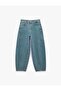 Cotton Buttoned Pocketed Comfortable Fit Balloon Denim Trousers - Balloon Jeans - over Dye