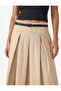 Cotton Belted Thick Pleated Gabardine Midi Skirt - 5