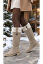 Women's Fur Detailed Suede Look Zippered Short Heeled Boots - 8
