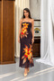Women's Strapless Floral Patterned Long Maxi Dress - Brown - 3