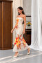 Women's Strapless Floral Patterned Long Maxi Dress - Beige