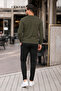 Men's Premium Crew Neck Khaki Basic Knit Sweater - 4