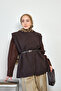 Women's Asymmetrical Cut Leather Belted Lined Vest Bitter Brown - 2