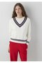 V-Neck Ecru Knitwear Slim Fit 1710983-70057 - 2