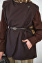 Women's Asymmetrical Cut Leather Belted Lined Vest Bitter Brown - 6