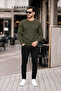 Men's Premium Crew Neck Khaki Basic Knit Sweater - 3