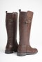 Women's Brown Flat Boots with Flexible Elastic, Round Toe, and Zipper - 5