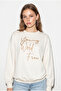 Women's White Stone Lettering Detailed Oversize Three-Thread Sweatshirt 1006 60286478 - 5