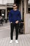 Men's Premium Crew Neck Navy Blue Basic Knit Sweater