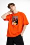 Blurry Printed - Premium Fabric Oversize Men's T-Shirt Orange - 5