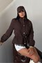 Women's Short Trench Coat with Zipper and Snap Fasteners, Elastic Waist, Lace Detail, Epaulettes, Long Sleeves, Stand Collar, Short - 2