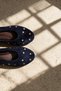 Lyna Navy Blue Women's Genuine Leather Suede Metal Trok Detailed Ballerina Shoes - 4