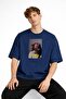 Blurry Printed - Premium Fabric Oversize Men's T-Shirt Navy Blue - 2