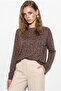 Women's Brown Leopard Patterned Knitwear Blouse with Scarf Accessory 2710 60286480 - 3