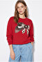 Women's Red Bow Printed Stone Detailed Oversize Three-Thread Sweatshirt 2283 60286479 - 4