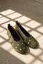 Lyna Olive Green Women's Genuine Leather Suede Metal Trok Detailed Ballerina Shoes