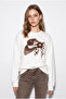 Women's White Bow Printed Stone Detailed Oversize Three Thread Sweatshirt 2283 60286479