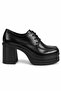 Rosa Black Rustic Women's Daily Lace-Up Comfortable Stylish Heeled High Wedge Loafer - 3