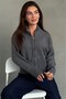 Anthracite Hooded Double Zipper Women's Knitwear Cardigan Mg2893 - 6