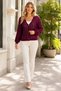 Women's Long Sleeve Balloon Sleeve V-Neck Buttoned Openwork Relaxed Fit Stylish Casual Burgundy Knitwear Cardigan - 7