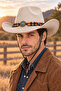Unisex Internally Adjustable Suede-Look Turquoise Stone Beaded Fedora Model Cowboy Hat - 5