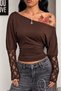 Bele Sitted Asymmetric Collar Loose Cut Sleeves Lace Detail Ruched Blouse G9656 - 4