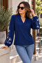 Timeless Elegance Women's V-Neck Collar Sleeves Floral Pattern Long Sleeve Stylish Viscose Blouse - 5