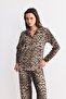 Suede Textured Shirt Collar Pajama Set Leopard - 4