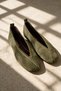 Vanesya Olive Green Women's Genuine Leather Suede Trok Detailed Ballerina Shoes