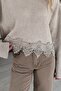 Crew Neck Sweater with Lace Detail - 5