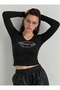 Women's Reserve Written Stone Print - Lycra Long Sleeve Body Tee Crop - 3