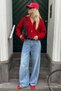 Red Hooded Double Zipper Women's Knitwear Cardigan Mg2893 - 2