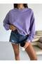 Women's Lilac Crew Neck Oversize Two-Thread Non-Embellished Sweatshirt