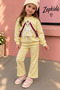 Girl's Tracksuit Set with Yellow Braided Hair and Girl Figure, Bowknot Sweatshirt, Spanish Style Pants, Oysho Quality
