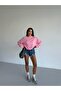Women's Candy Pink Crew Neck Oversize Two-Thread Non-Fleece Sweatshirt - 5