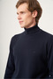 Navy Blue Turtleneck Long Sleeve Knitted Comfort Fit Cotton Sweater 1012265004 - 4