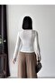 Women's White Square Collar Long Sleeve Blouse with Lace on the Sleeves and Collar in Sandy Fabric - 5