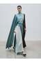 Three-Color Silk Dress with Cape Detail