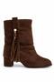 Ophelia Brown Suede Women's Daily Wear Non-Zippered Pointed Toe Tassel Detailed Stylish Modern Thick Heel Boots & Booties - 4