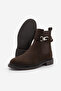Women's Elastic Ankle-Removable Belt Buckle Double-Faced Casual Boots Apade Brown Suede - 7